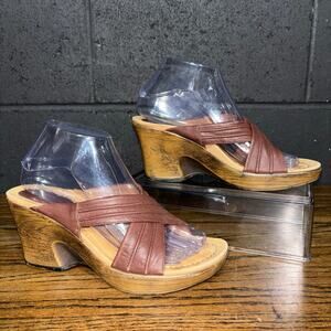 Dansko Brown Leather Wedge Sandals Criss Cross Straps Comfort EU 38 US 7.5